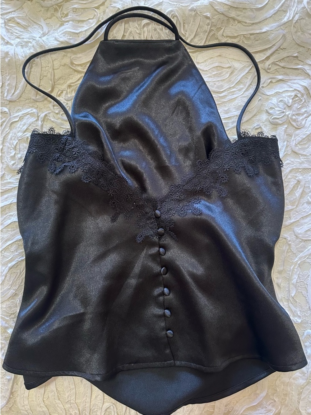 Urban Outfitters Black Halter Cami with Lace Trim Penny Lane Indie Sleeze